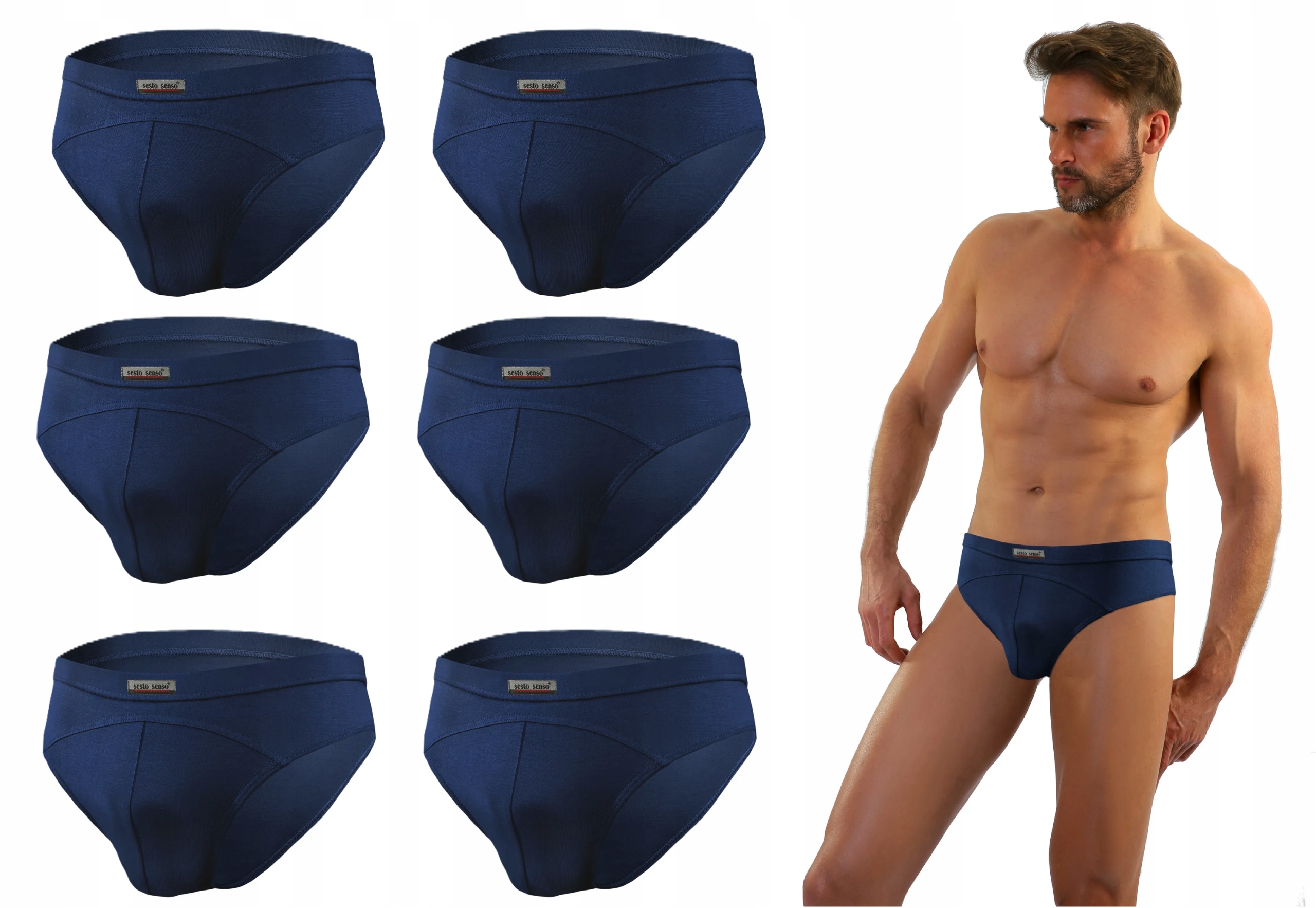 Sesto Senso 6-PAK Pánské slipy SM03 micromodal s plochými švy, modré, velikost XL