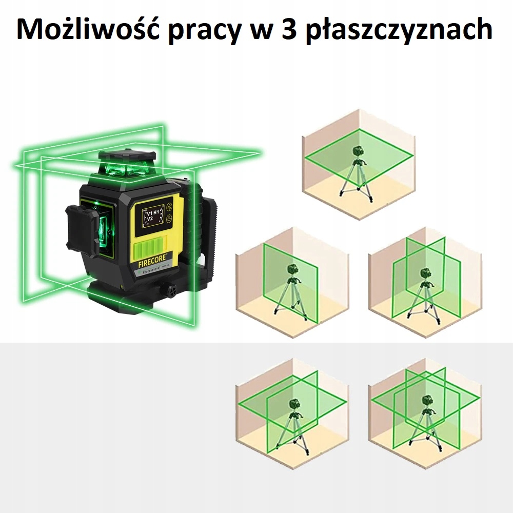 Laser krzyżowy Firecore F95T-3G NOWOŚĆ LCD Stopień ochrony IP54