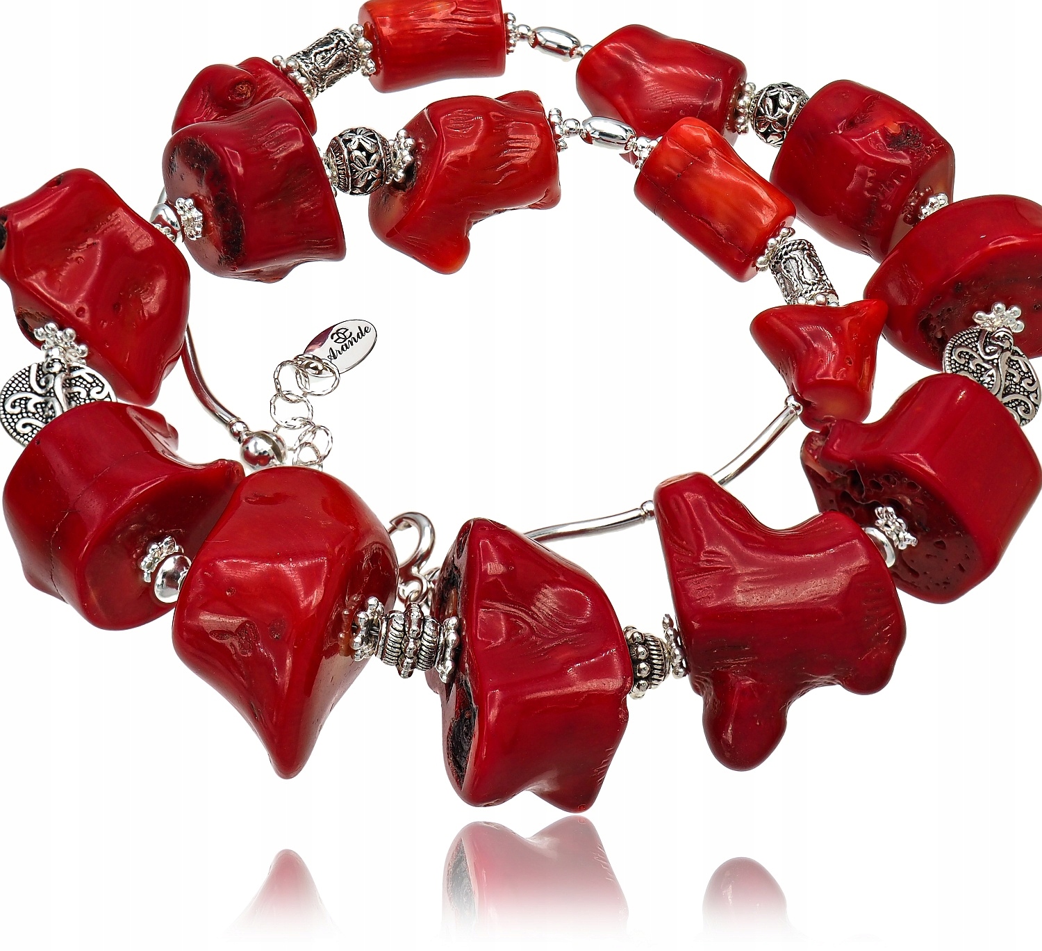 Výjimečný náhrdelník z přírodního červeného korálu Stříbro Certifikát