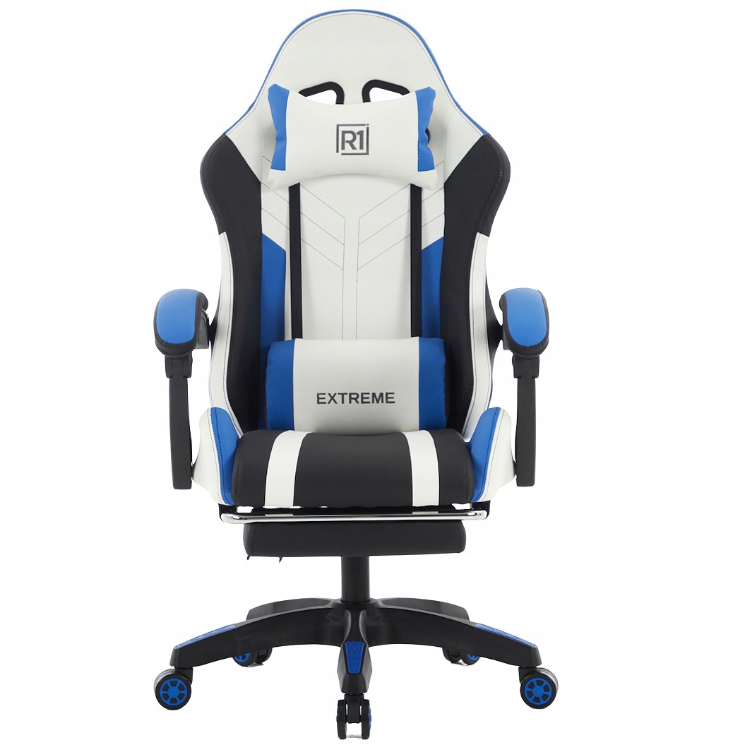 Herní křeslo Extreme R1 Blue s podnožkou, nastavitelným opěradlem a polštáři