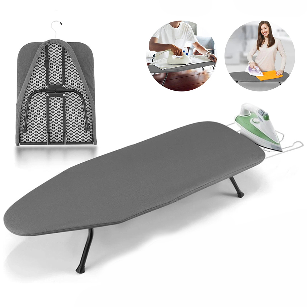 Levně Žehlicí Prkno Skládací Nerezová Ocel Kovová Síťka Bavlna Šedá