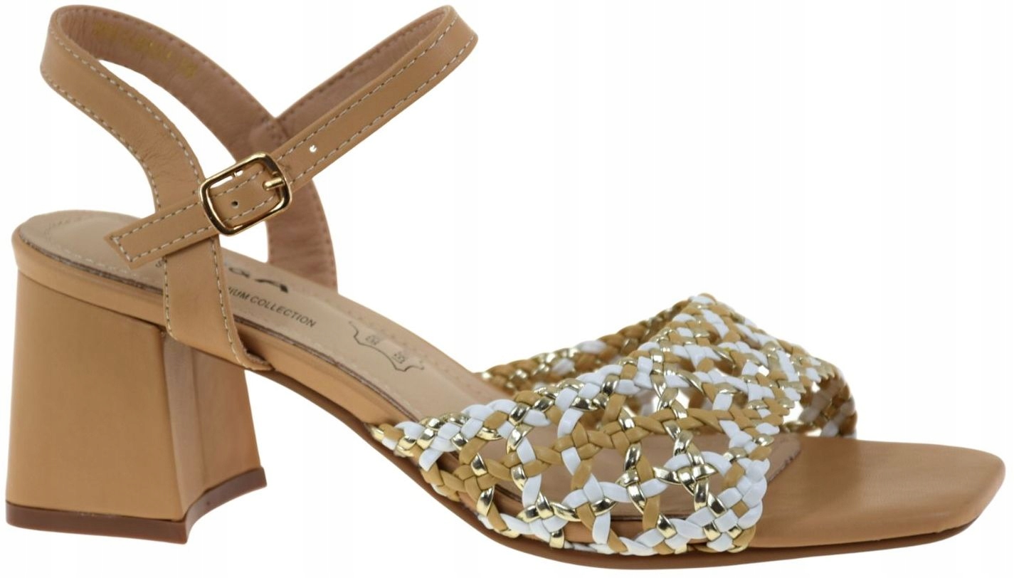 Dámské elegantní pletené sandály na podpatku béžové barvy S.barski SR61-0101 R38