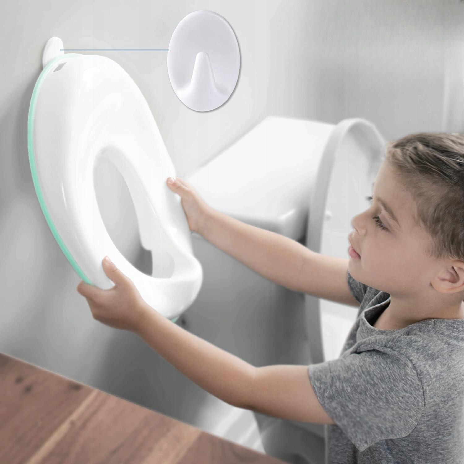 NAKŁADA NA SEDES DLA DZIECI Biała DESKA SEDESOWA+ haczyk Joolbabay Kolor dodatkowy zielony