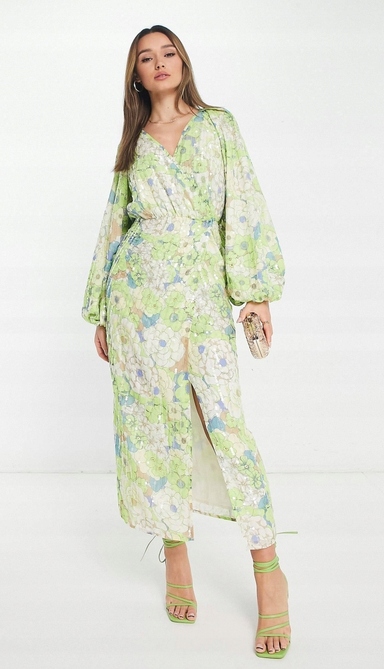 Flitrová Zdobená Koktejlová Obálková Šaty Květiny Edition 40 L