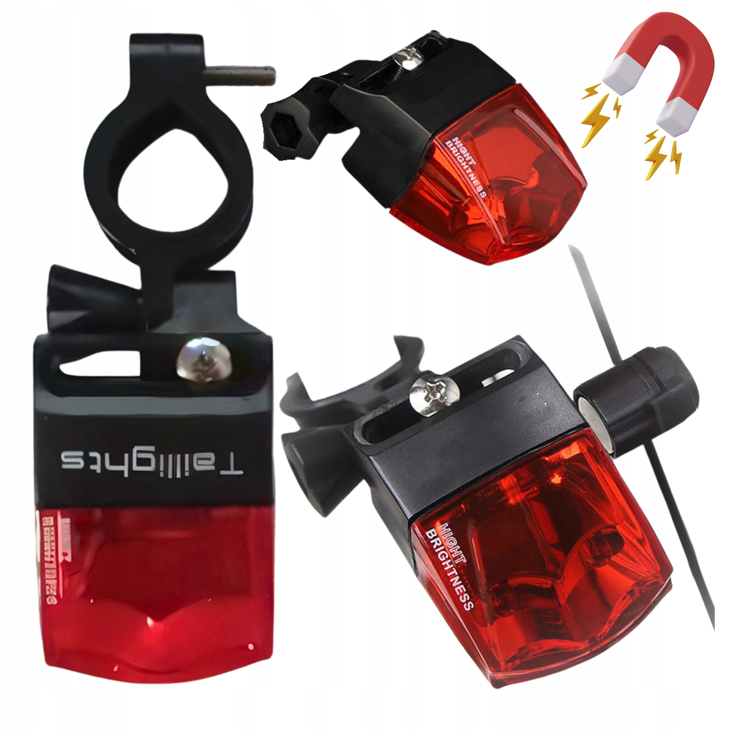 Światło tylne lampka rowerowa MAGNETYCZNE DYNAMO czerwone oświetlenie ECO