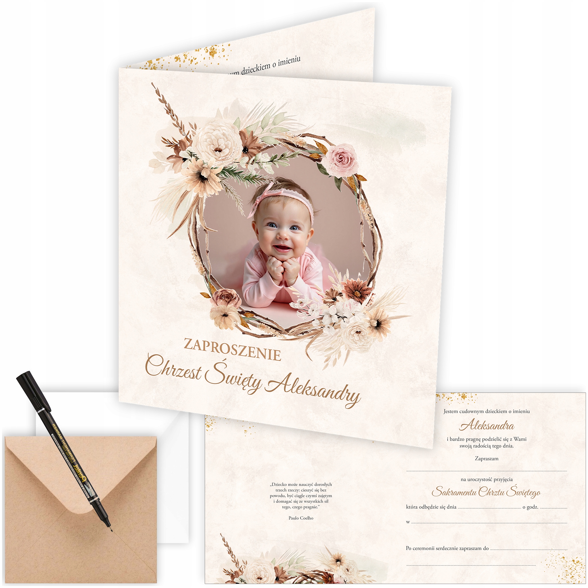 ZAPROSZENIA NA CHRZEST PERSONALIZOWANE DLA DZIECKA ZE ZDJĘCIEM FOTKA L201