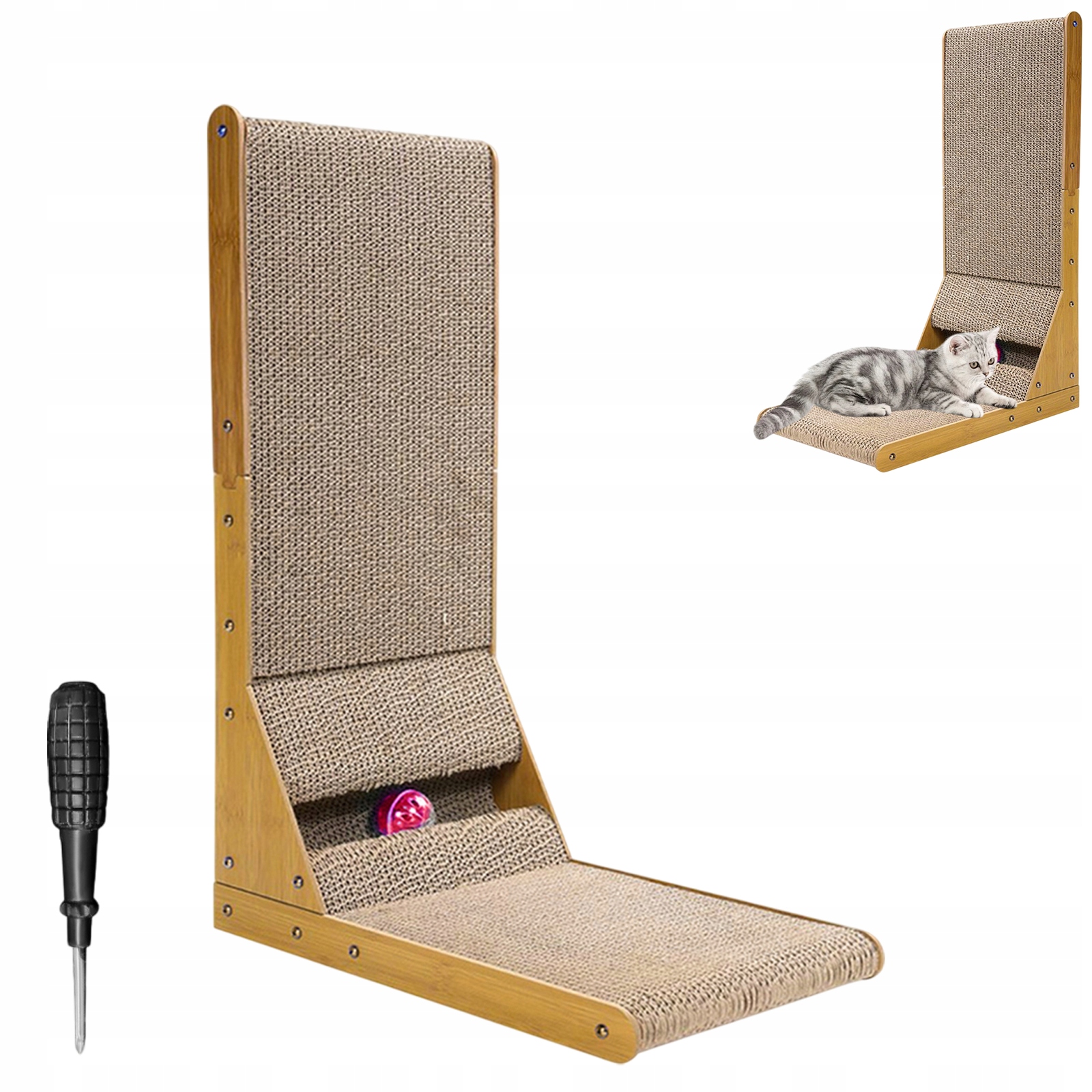 Levně Nástěnné A Podlahové Škrabadlo Pro Kočky 60 CM L-podobná Vertikální Hračka Karton