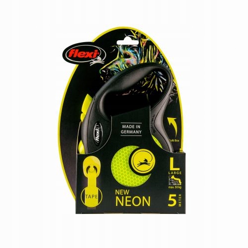 Smycz Flexi neon, odblaskowa, automatyczna taśma , rozmiar L, 5m 20 kg