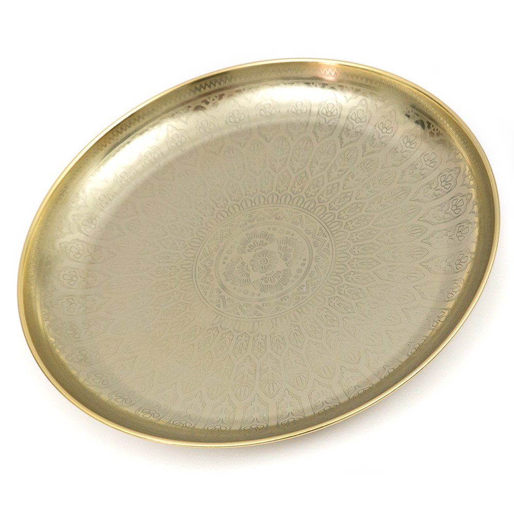 TACA METALOWA ZŁOTA 33cm ZDOBIONA TALERZ MOCNA 30