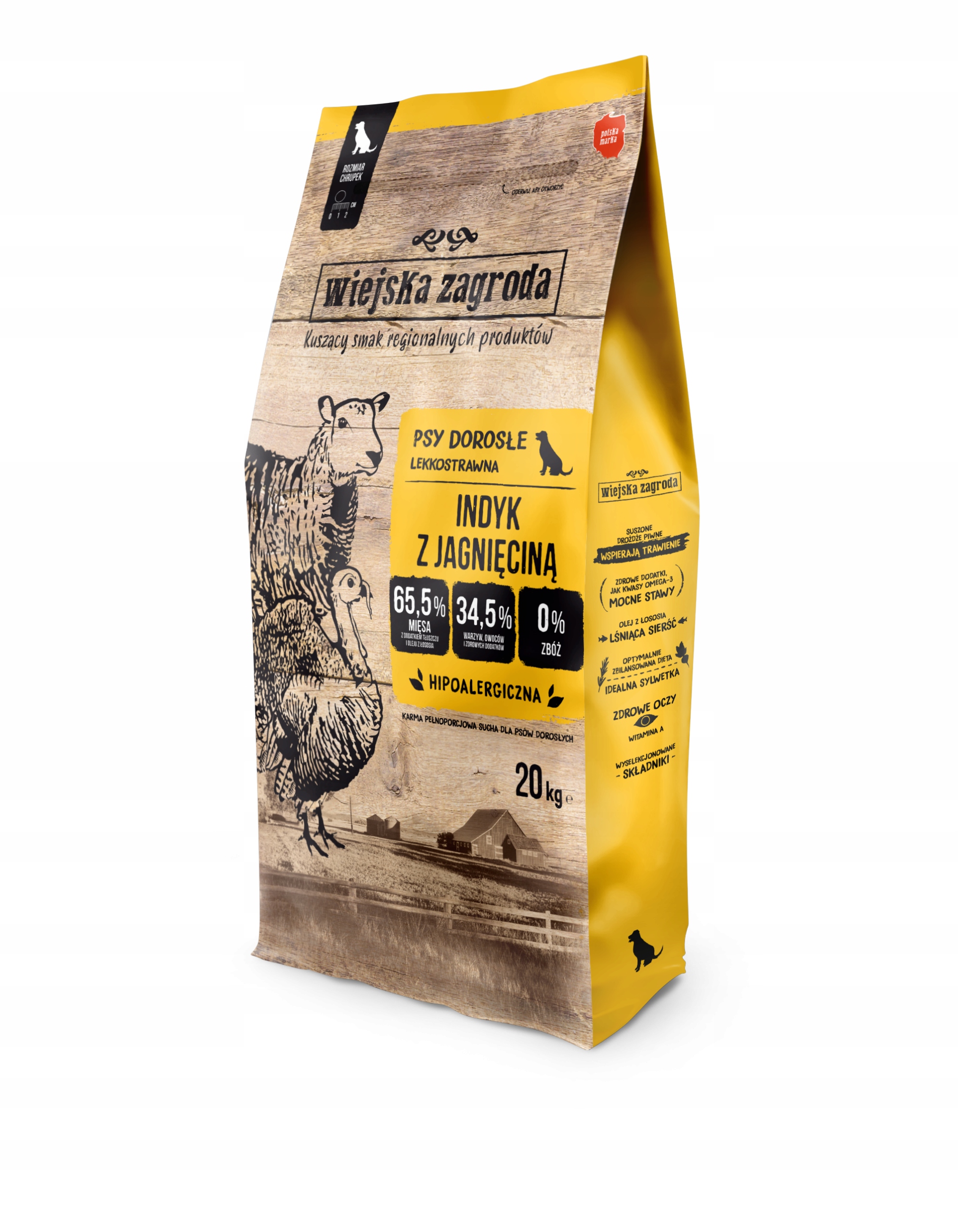 Levně Wiejska Zagroda Krmivo suché pro psa Krůta s Jehněčím Masem Střední plemena