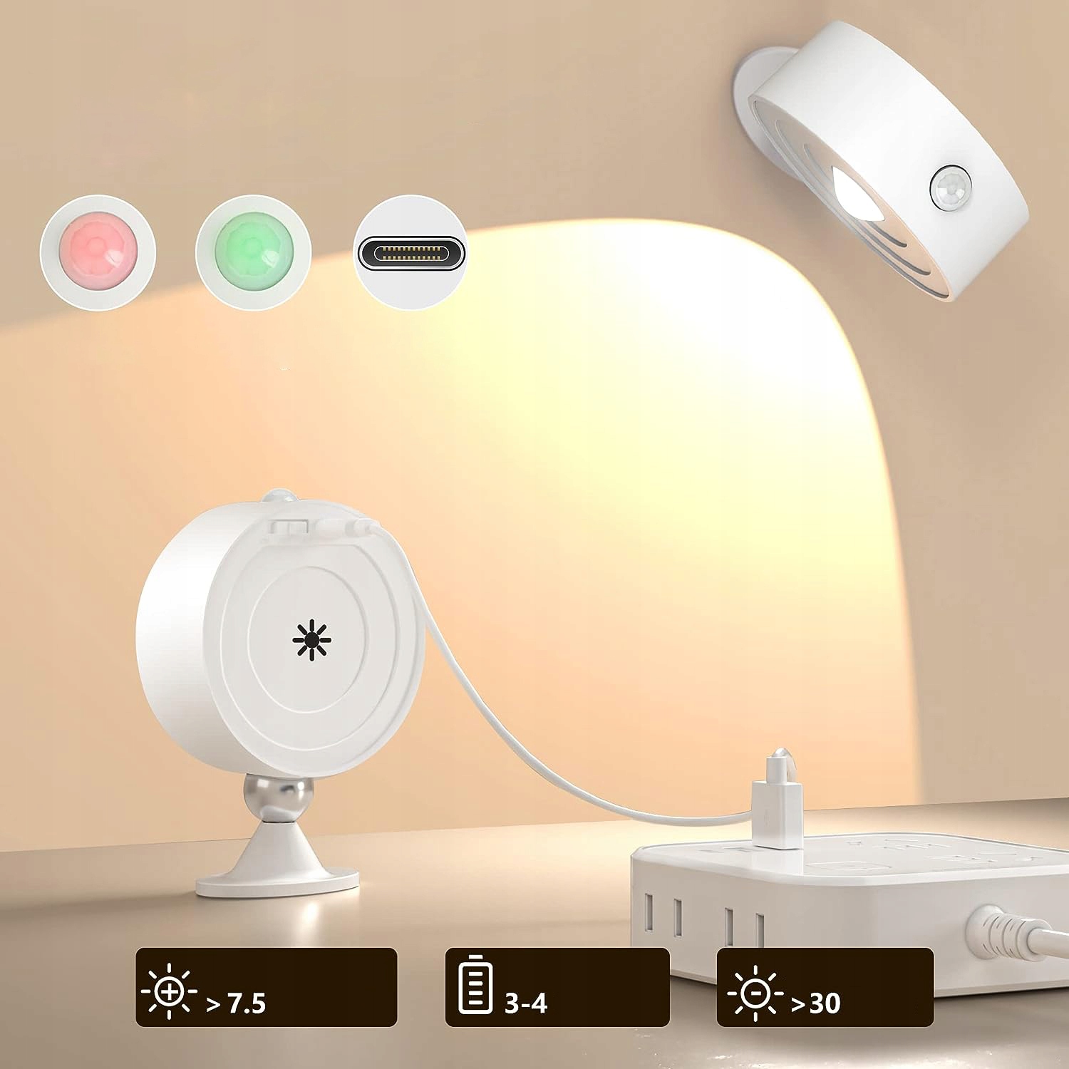 KINKIET WEWNĘTRZNY LED OBRÓT O 360° CZUJNIK RUCHU Klasa efektywności energetycznej A