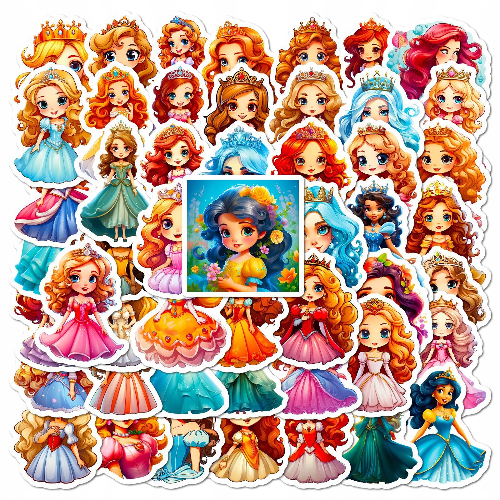 NAKLEJKI WLEPKI WODOODPORNE MIX KSIĘŻNICZKA 50 SZT