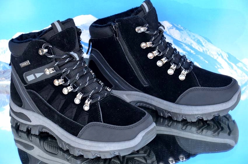 BUTY ZIMOWE SPORTOWE TREKINGOWE CIEPŁE W GÓRY TURYSTYCZNE ŚNIEGOWE SPACER Kolekcja BUTY ZIMOWE OCIEPLANE SPORTS BLACK