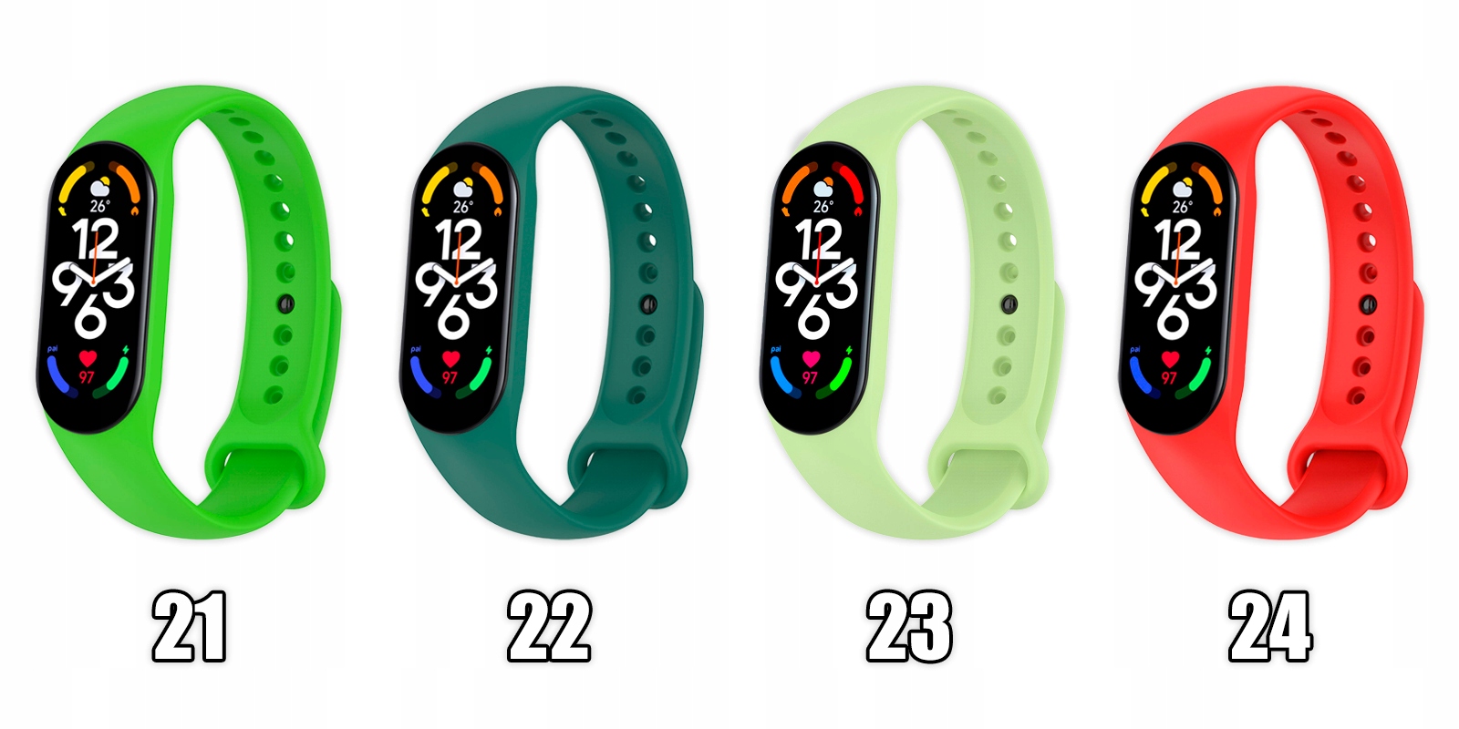 OPASKA PASEK DO XIAOMI MI BAND 5/6/7 WIELE KOLORÓW Szerokość 20 mm