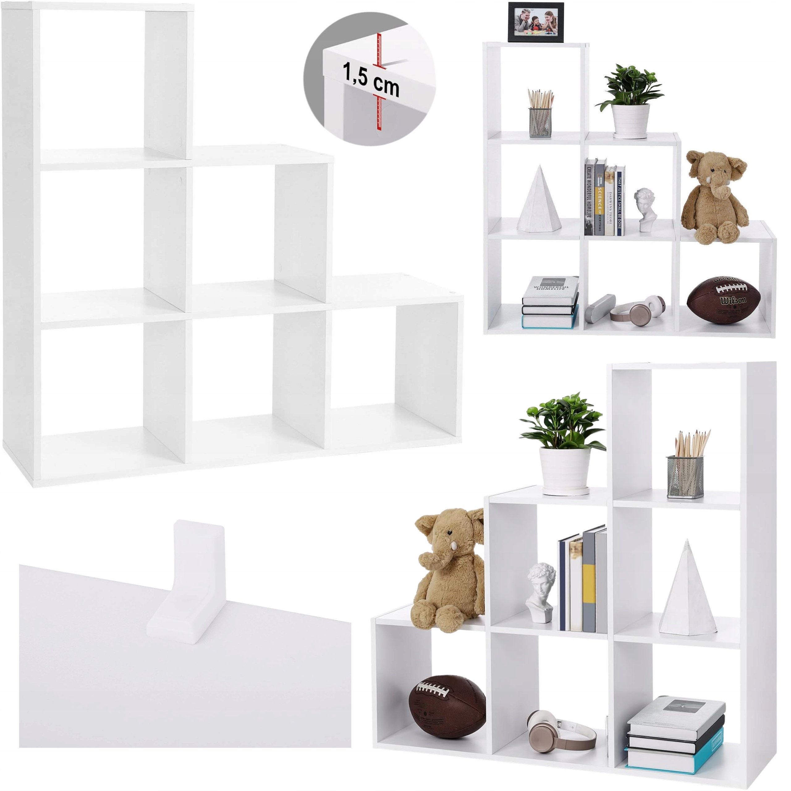 Regál Schodový Kockový Biely na Knihy Hračky Polička Stena Delo