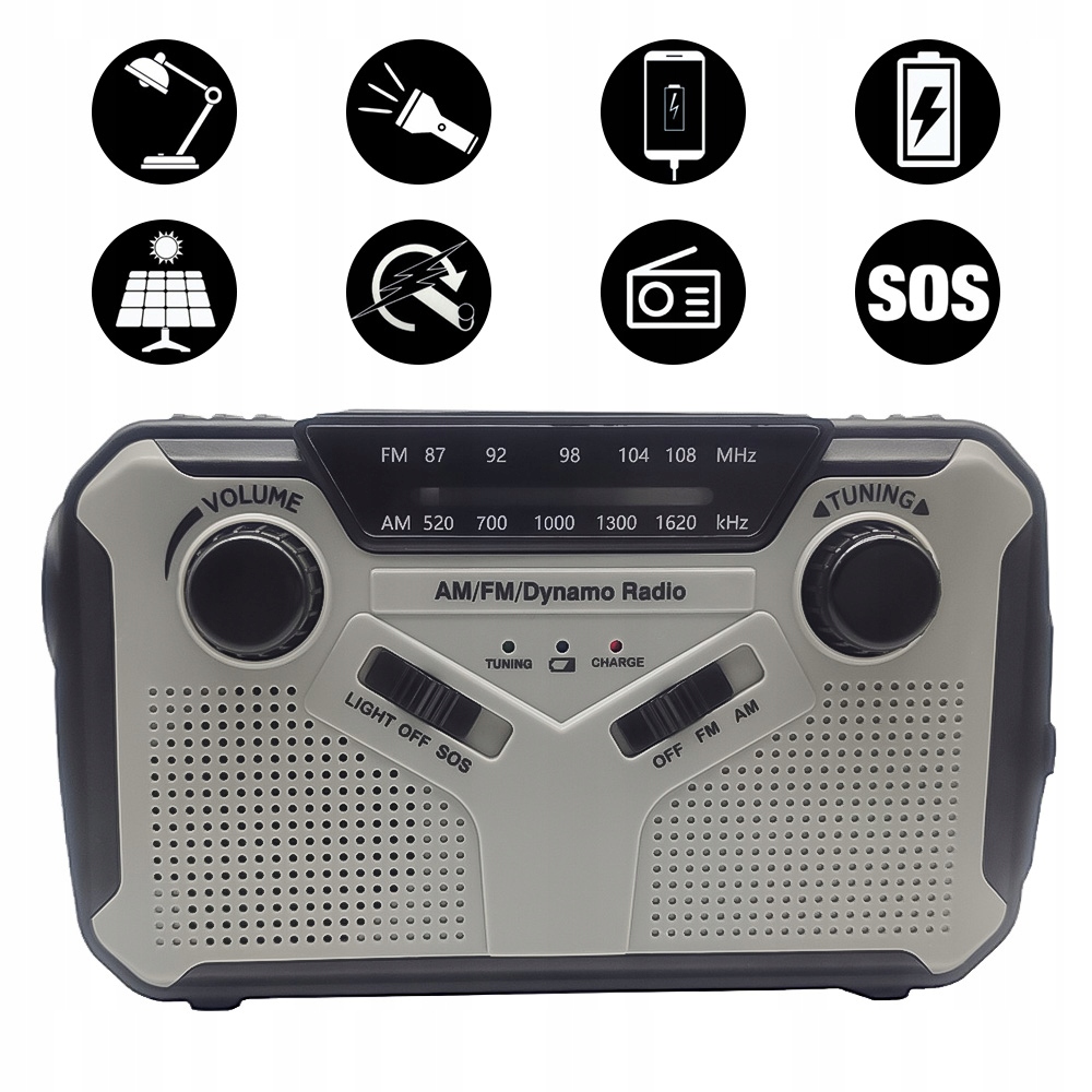 Přenosné Solární Rádio Klika Alarm Dynamo Nouzová Svítilna 2500MAH 4 Režimy