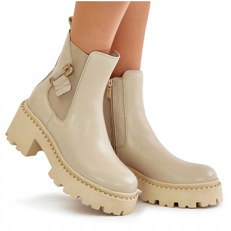 Dámské Kotníkové Boty Přírodní Kůže Zateplené Zip Ozdoba Zazoo 60490 J.béžová 37