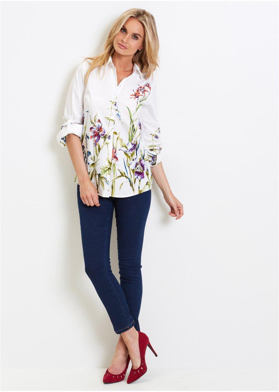 BONPRIX _XX JFL KOSZULA W KWIATY BIAŁA _/ 44 Rozmiar 44