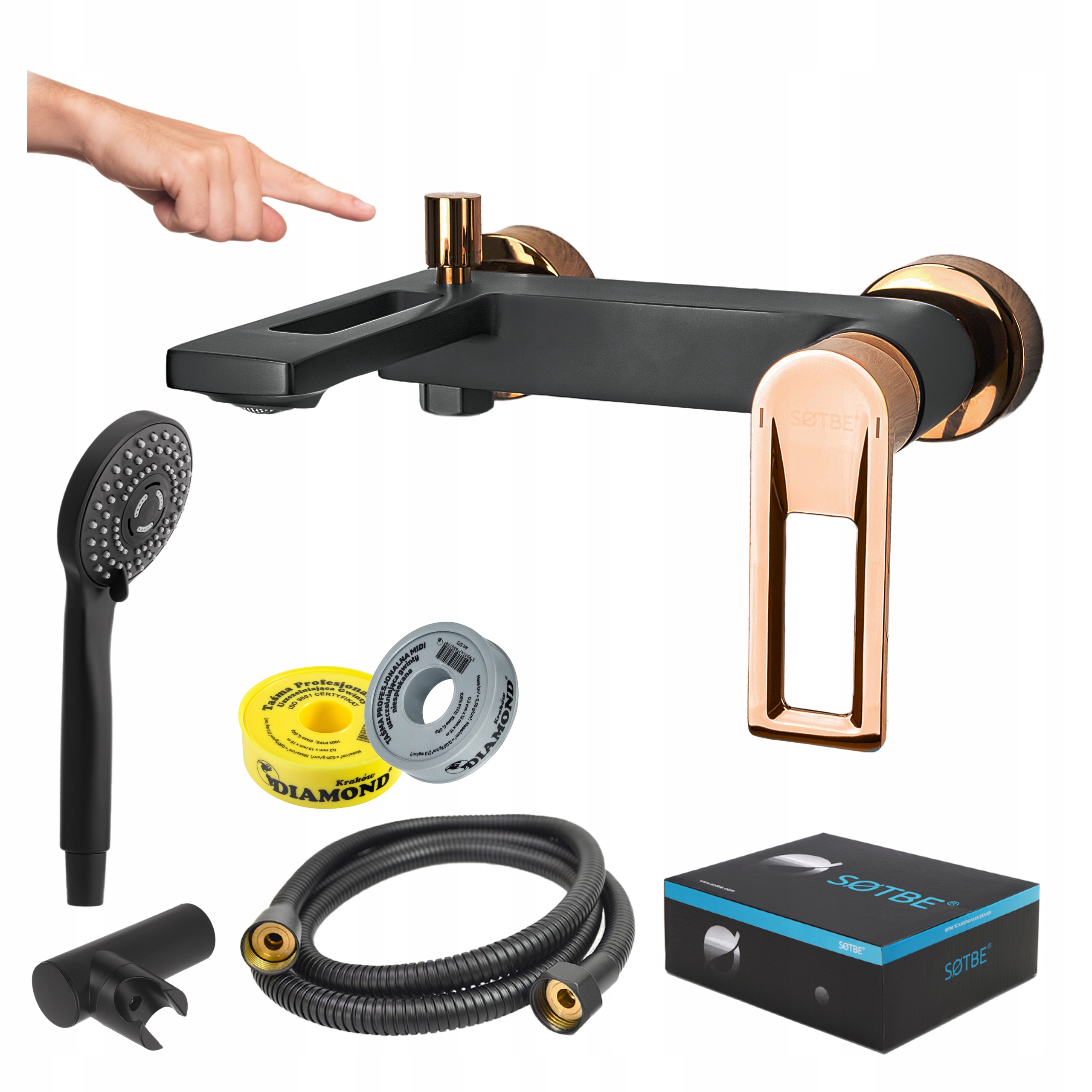 Vaňová batéria nástenná čierna zlatá do kúpeľne Loft Poľsko Sotbe