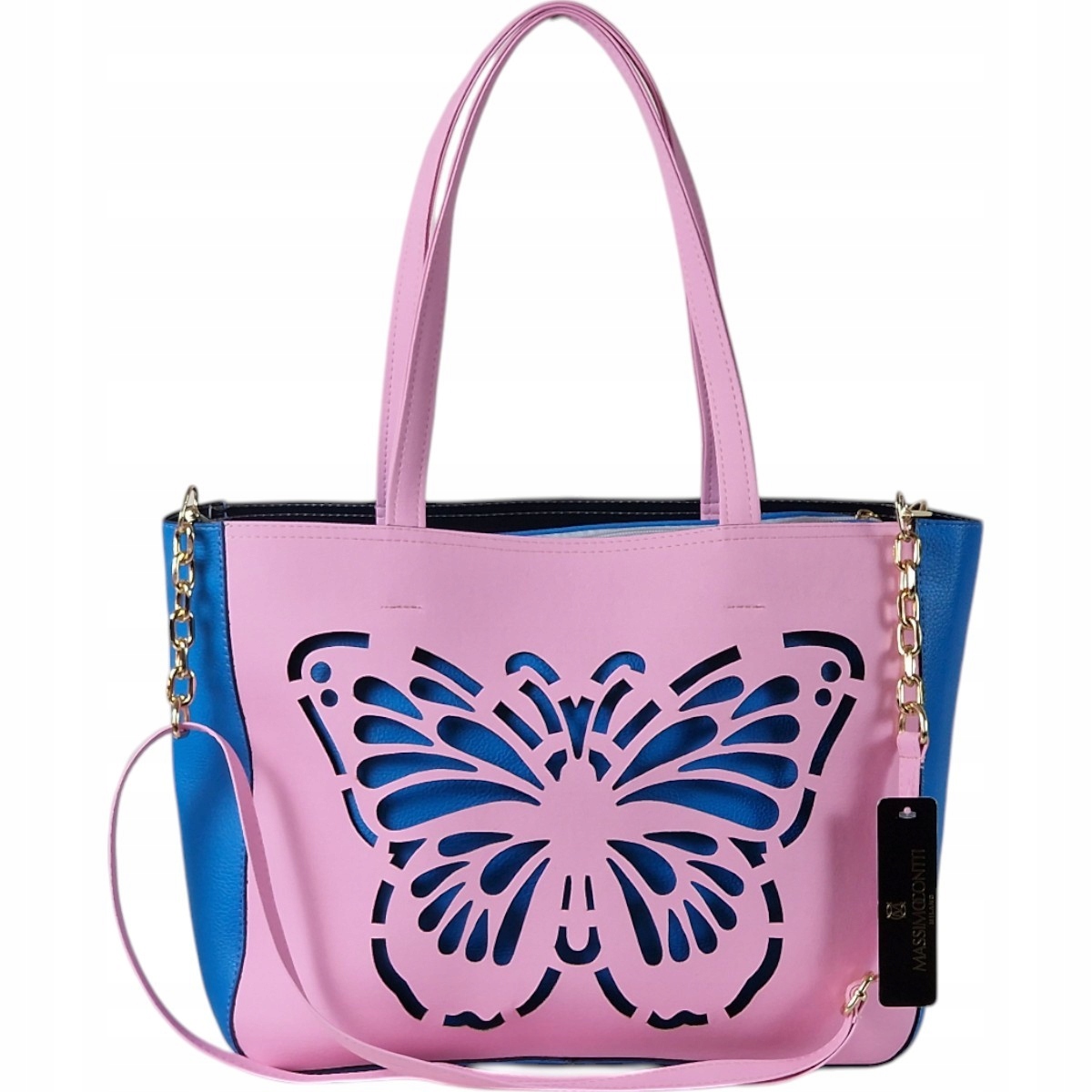 Massimo Contti shopper kabelka klasického střihu eko kůže růžovo-modrá