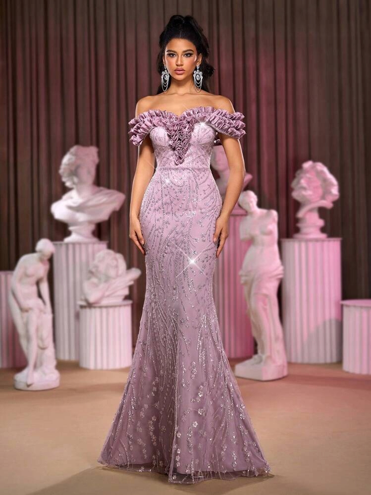 Shein Fialová Zdobená Šaty Maxi (s)