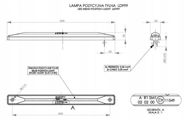 LAMPA OBRYSOWA OBRYSÓWKA DIOD.DŁUGA CZERWONA Źródło światła LED