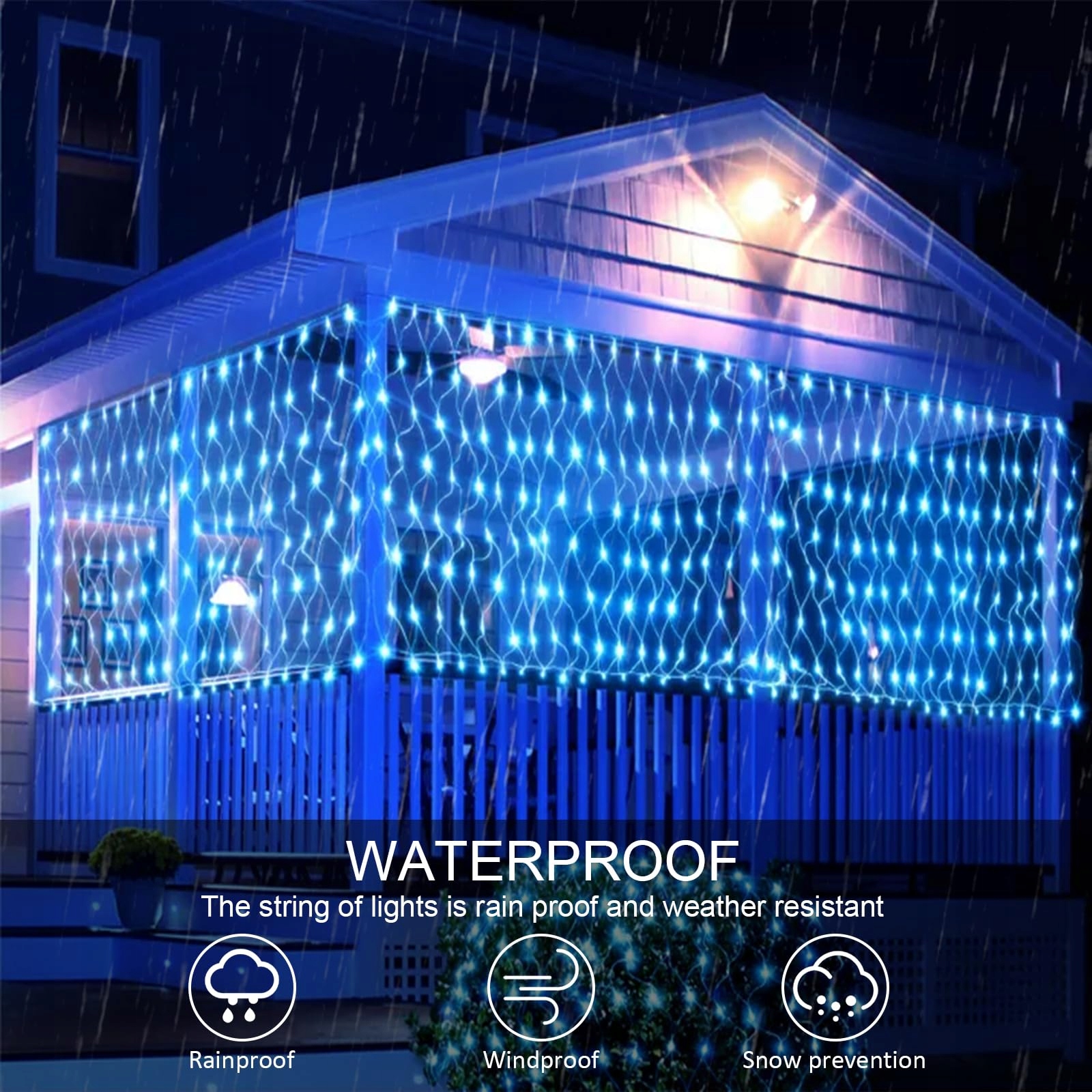 JIMACRO Siatka Świetlna Solarna Lampki Wodoodporne 2x3m 192 LED 8 Trybów — miniatura 4