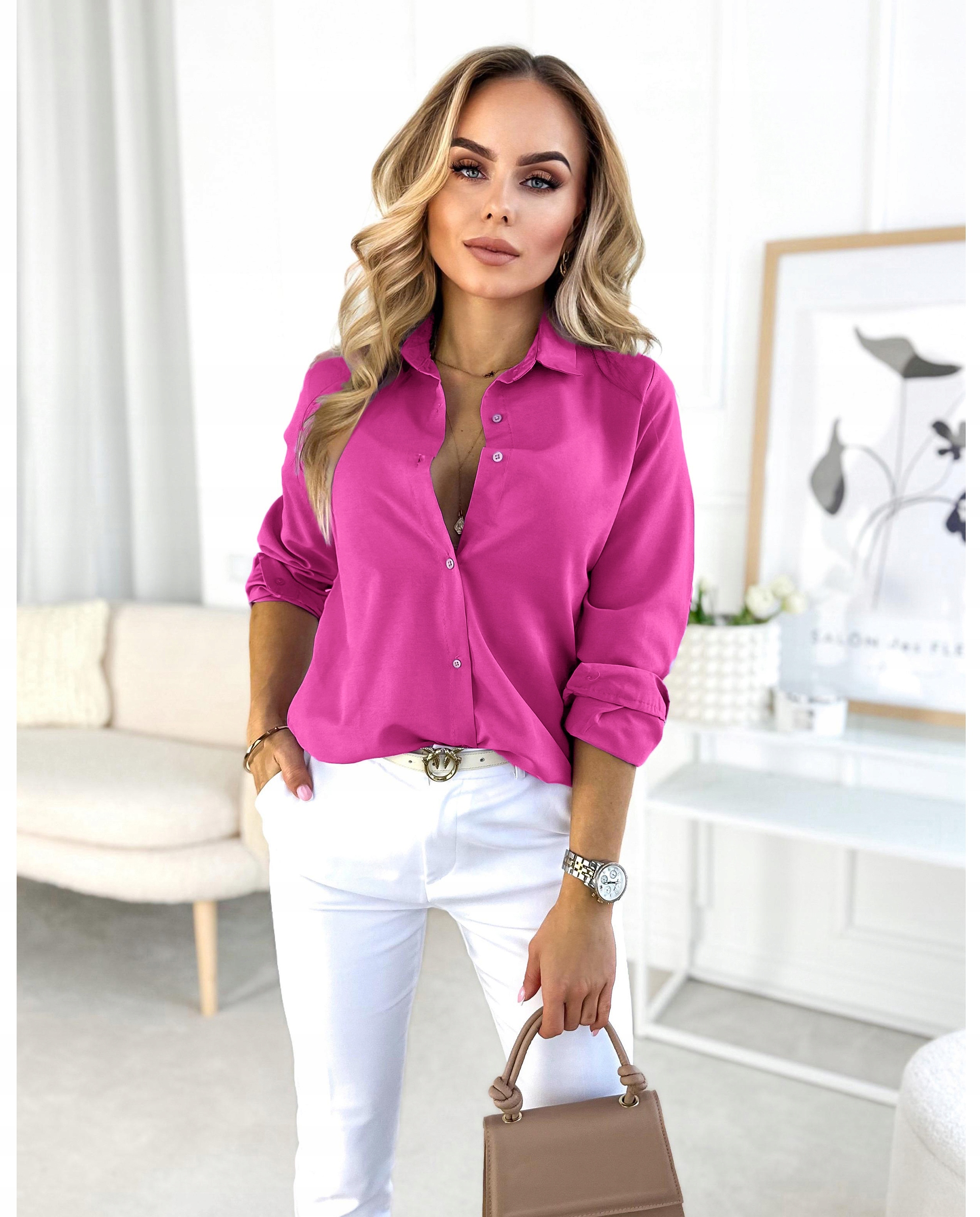 Elegancka gładka KOSZULA DAMSKA stylowa modna oversize guziki Marka Awanti