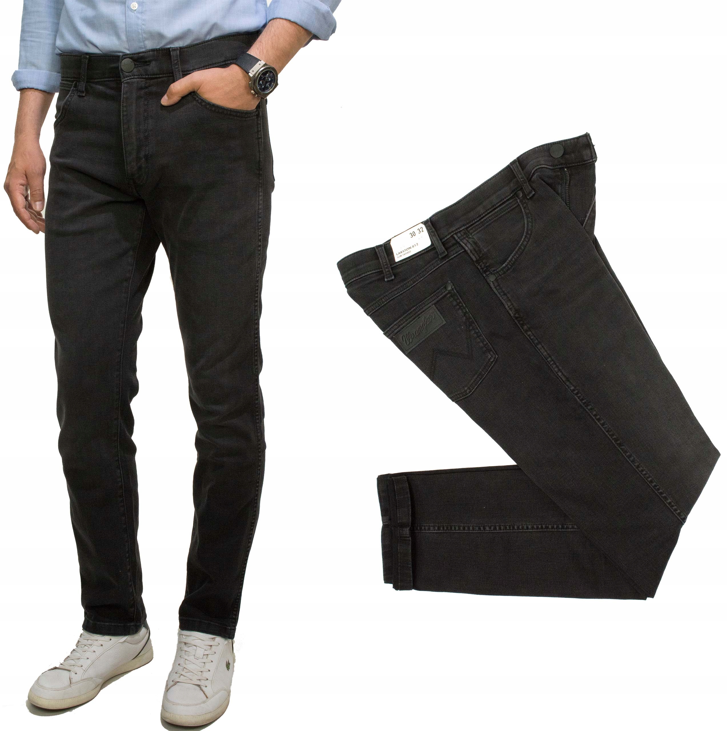 Wrangler Larston 812 Black Fog pánské džíny Slim Tapered W38 L32