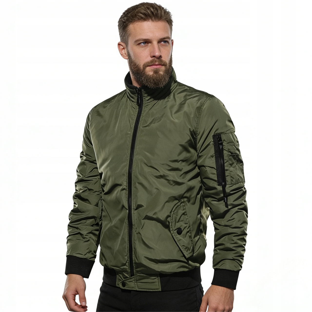 Pánská přechodová bomber bunda s podšívkou a elastickými manžetami