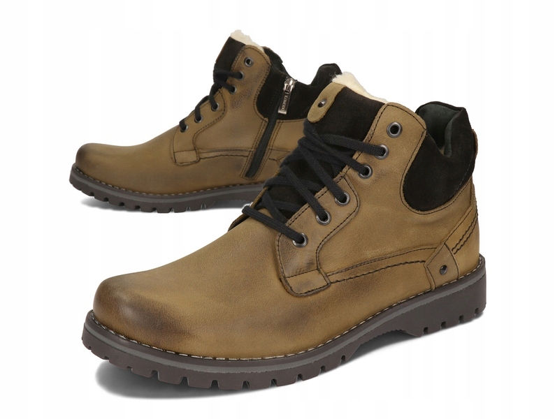 TRZEWIKI MĘSKIE BUTY OCIEPLANE SKÓRA 885 KHAKI 48