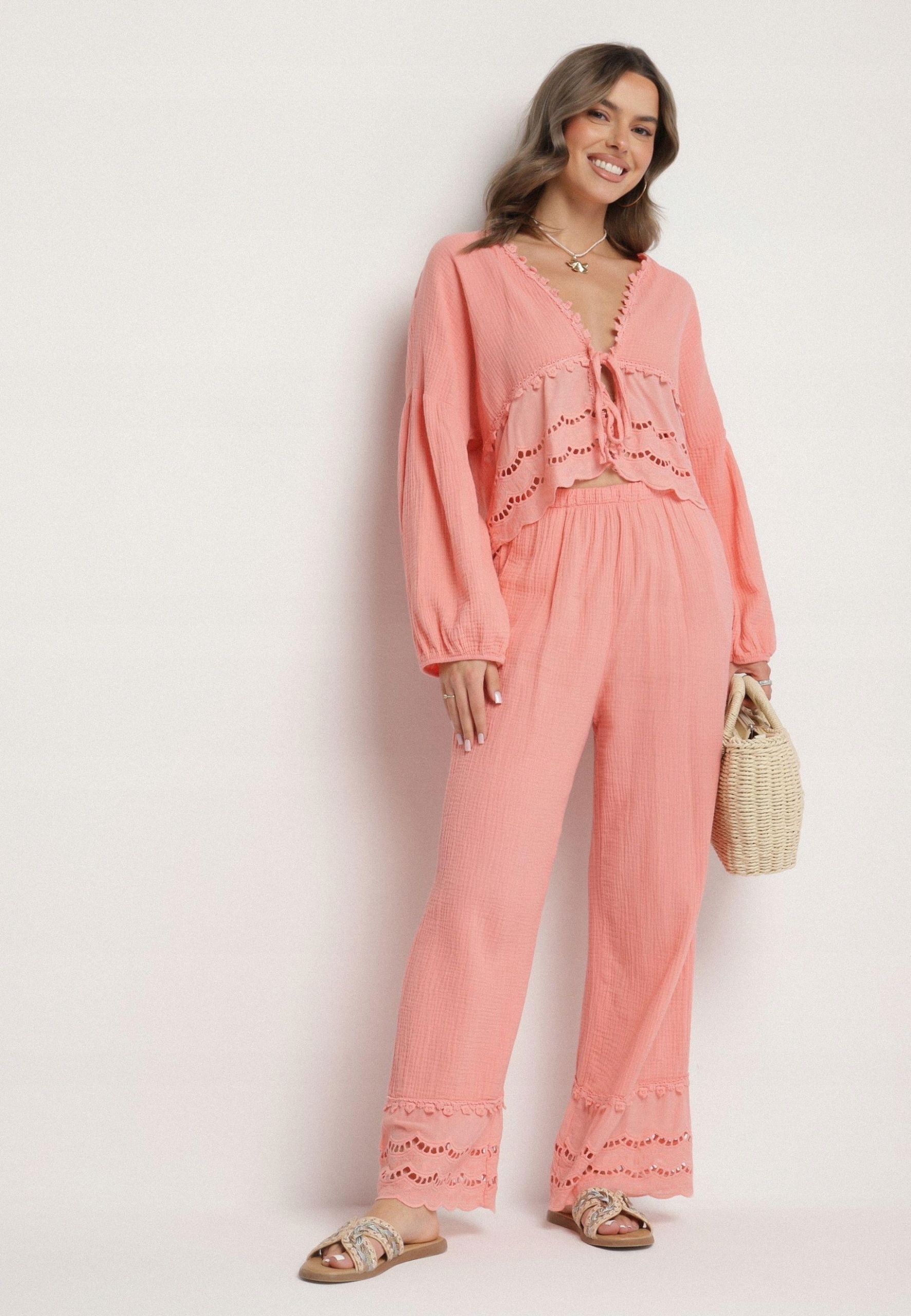Růžový letní bavlněný komplet Boho Romantický dámský Born2be S/m