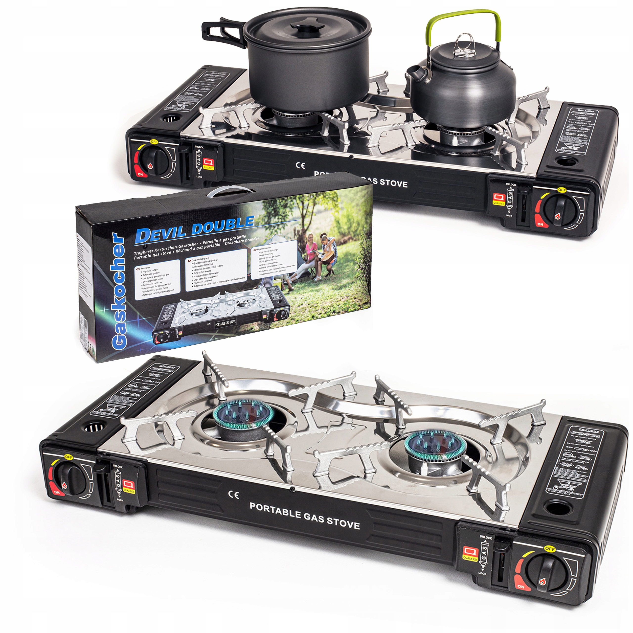 Turistický Plynový Vařič Přenosný Dvouplotýnkový Na Kartuše, Láhev