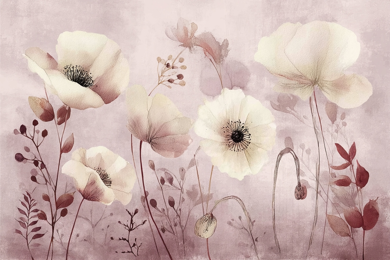 Fototapeta Flizelina Akvarel Rostliny Květy Růží Shabby Chic 254x184 130g