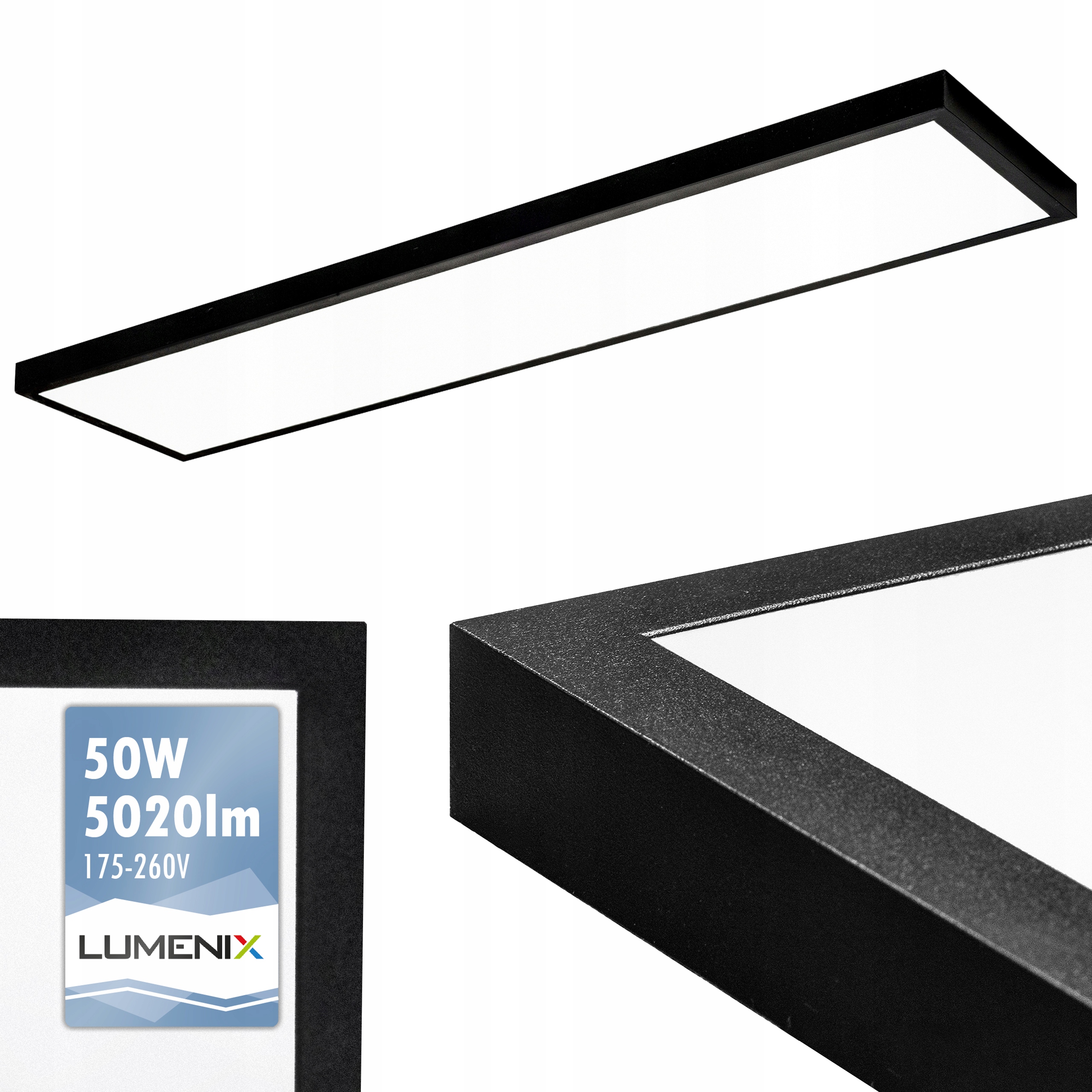 Panel Led sufitowy 120x30 50W natynkowy czarny CCD