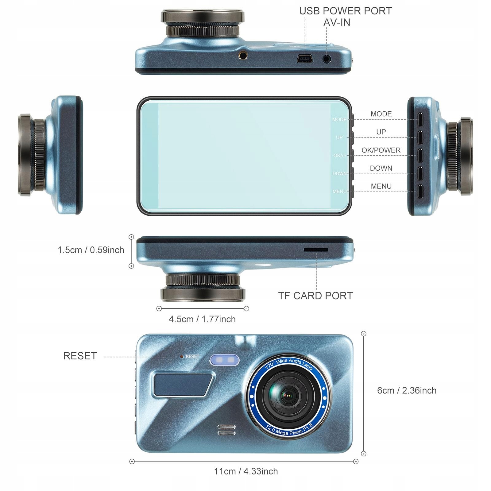 Rejestrator samochodowy 2 Kamery 1080p full HD Model 2022 4G