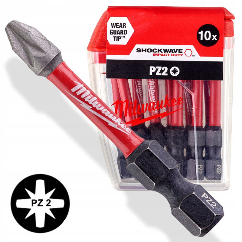 Bity udarowe Milwaukee PZ2 x 50 mm 10 szt. Shockwave 4932430866