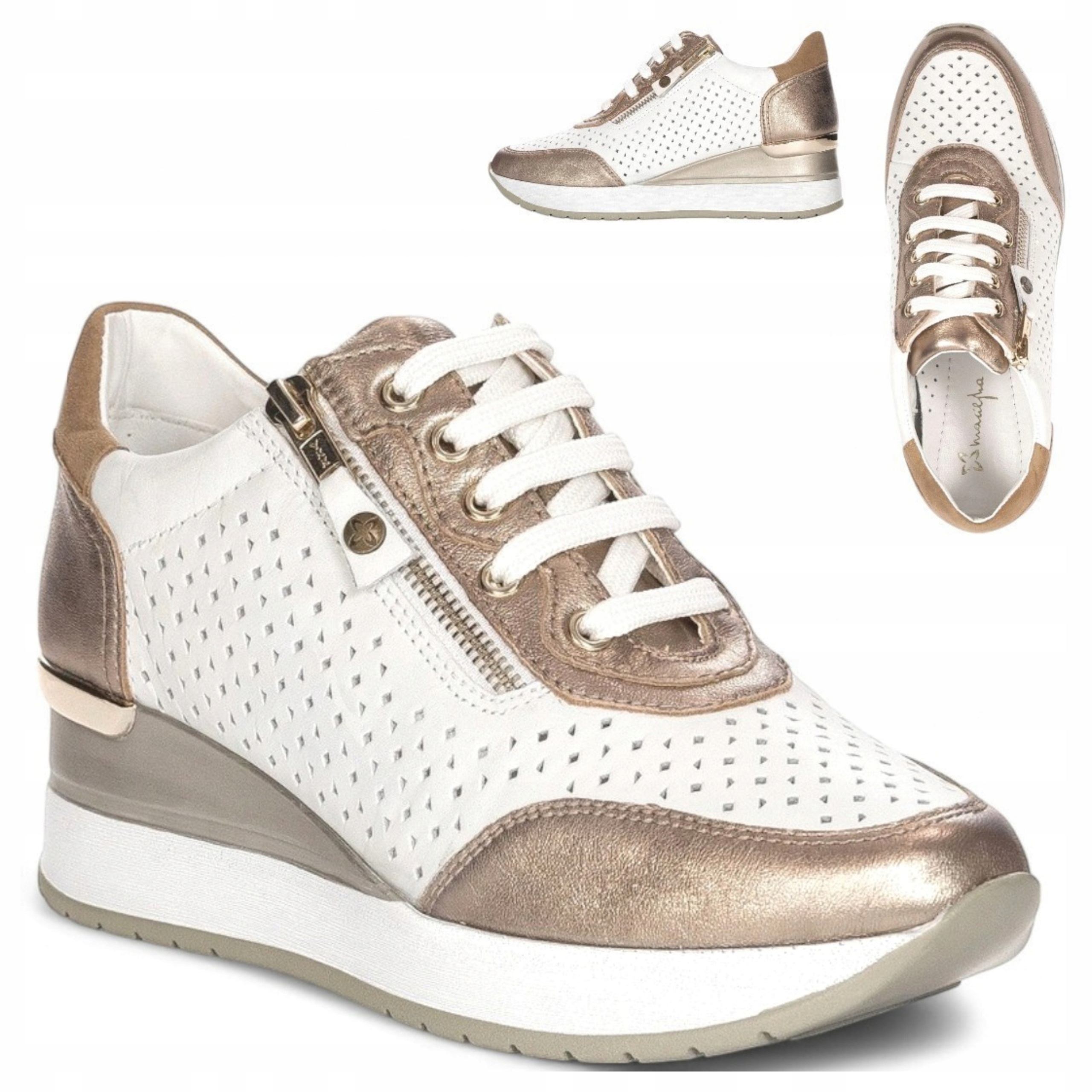 Dámské kožené polobotky 40 Maciejka Sportovní tenisky bílé na klínku