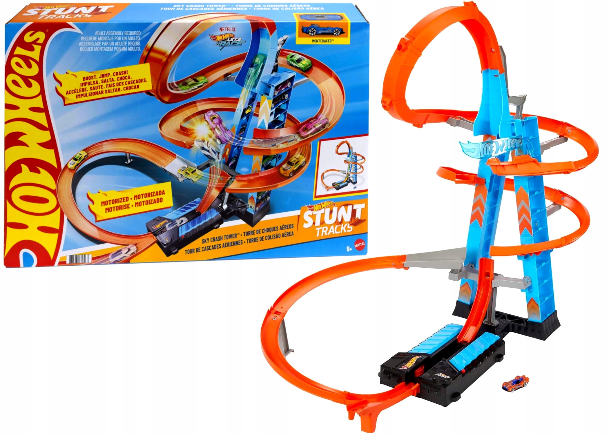Hot Wheels Podniebne Kraksy, Wieża 1 Samochodzik GWT39 Garaż Zestaw
