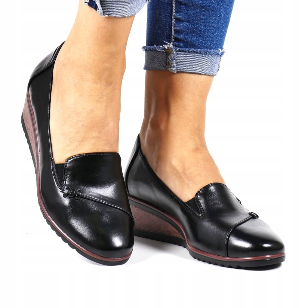 Dámské Polobotky Na Koturnu, Kotníkové Boty Nazouvací, Lehké, Černé