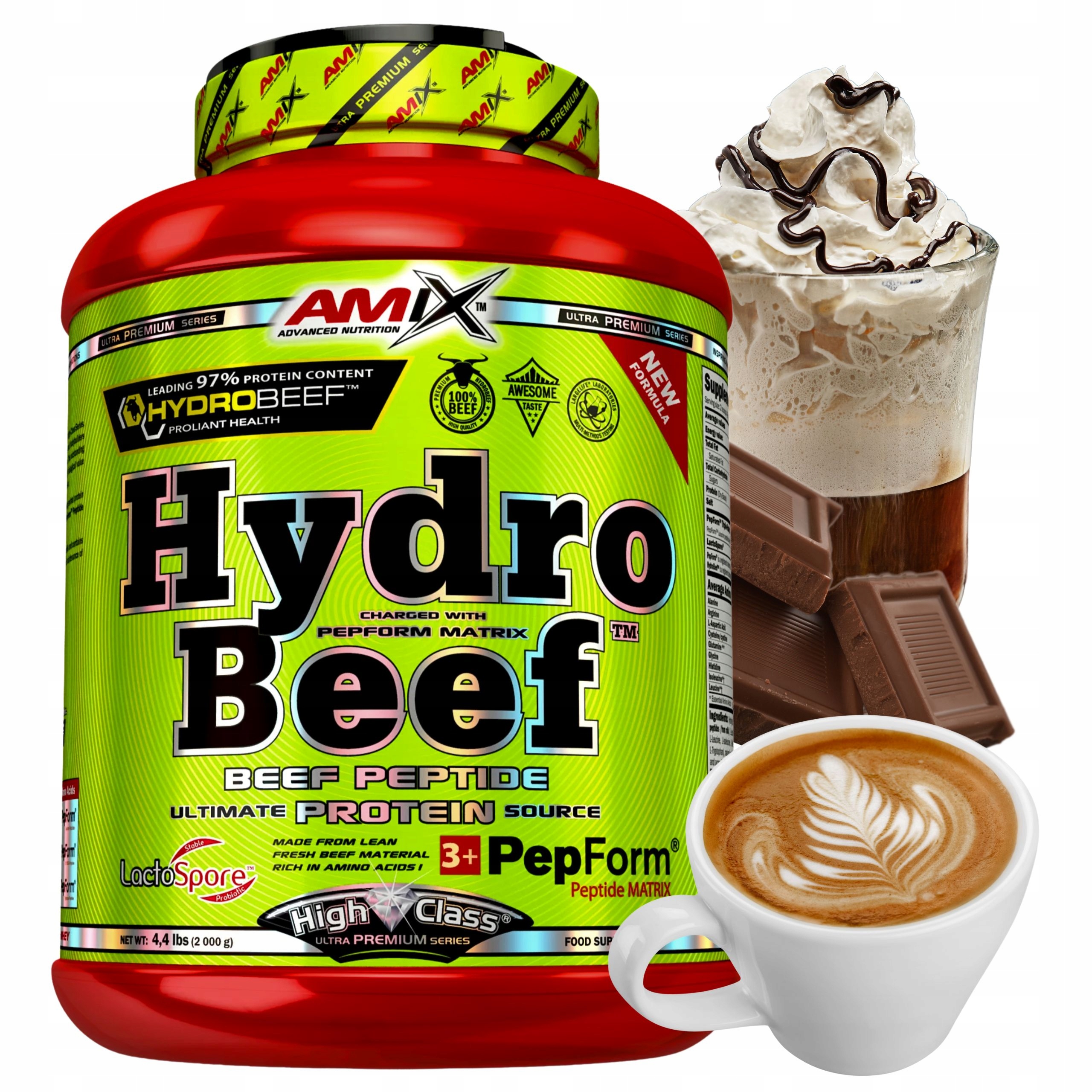 Hovězí protein Amix Hydro Beef High Class Protein 2 kg Protein Káva