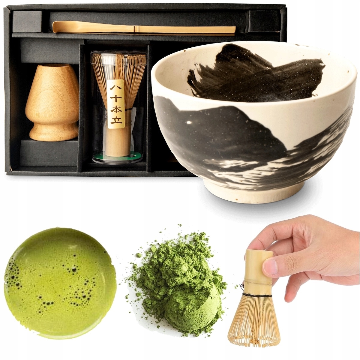 Levně Sada pro přípravu čaje Matcha Matchy Shiro Kuro 4 prvky Edo Jap