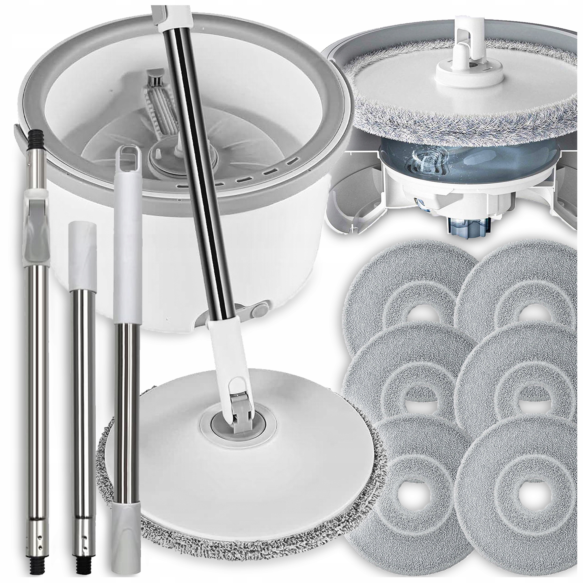 Levně Sada Turbo Rotačních Mopů Plochá Kbelík Se Ždímačem, 6 Nástavců Náplní