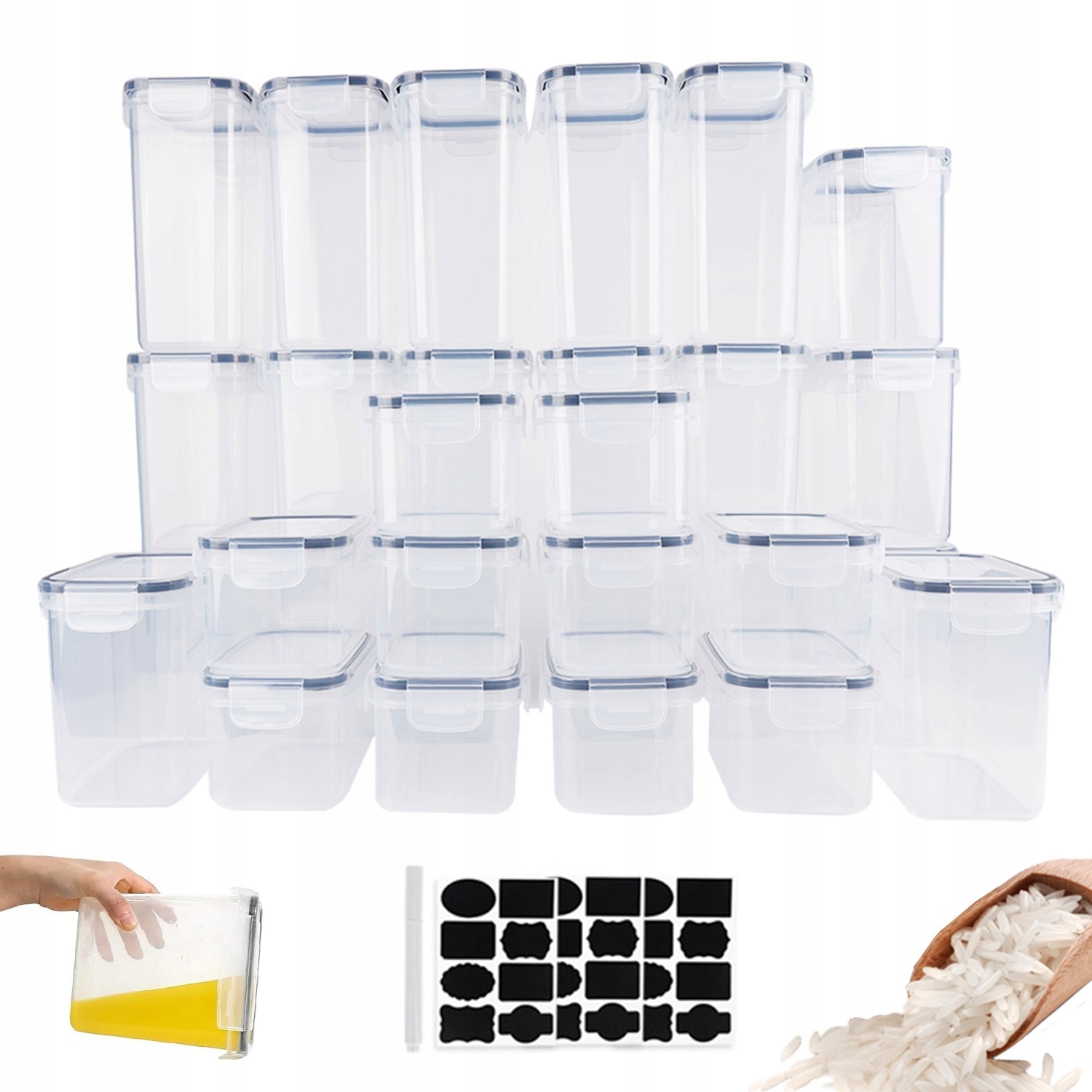 25 Skladovacích Nádob 2.8 L 2 L 1.4 L 0.8 L, Vzduchotěsné A Průhledné