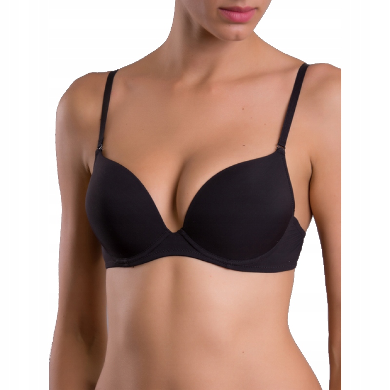 Biustonosz push-up Gładki 32/70 B Acousma zbierający czarny