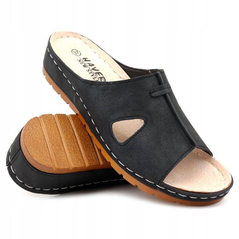 

Klapki Damskie Buty Lekkie Wygodne Ekoskóra Czarne