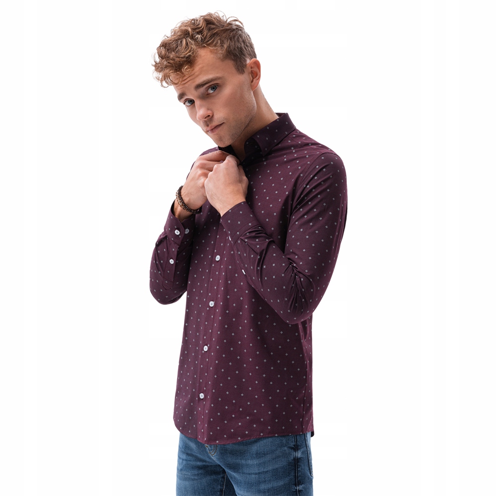 

Koszula męska elegancka slim K463 bordowa M