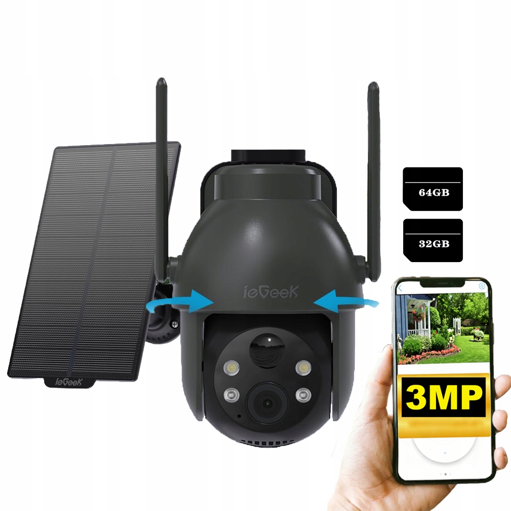 Venkovní bezdrátová bezpečnostní kamera, 3MPX kamera s pamětí na karty