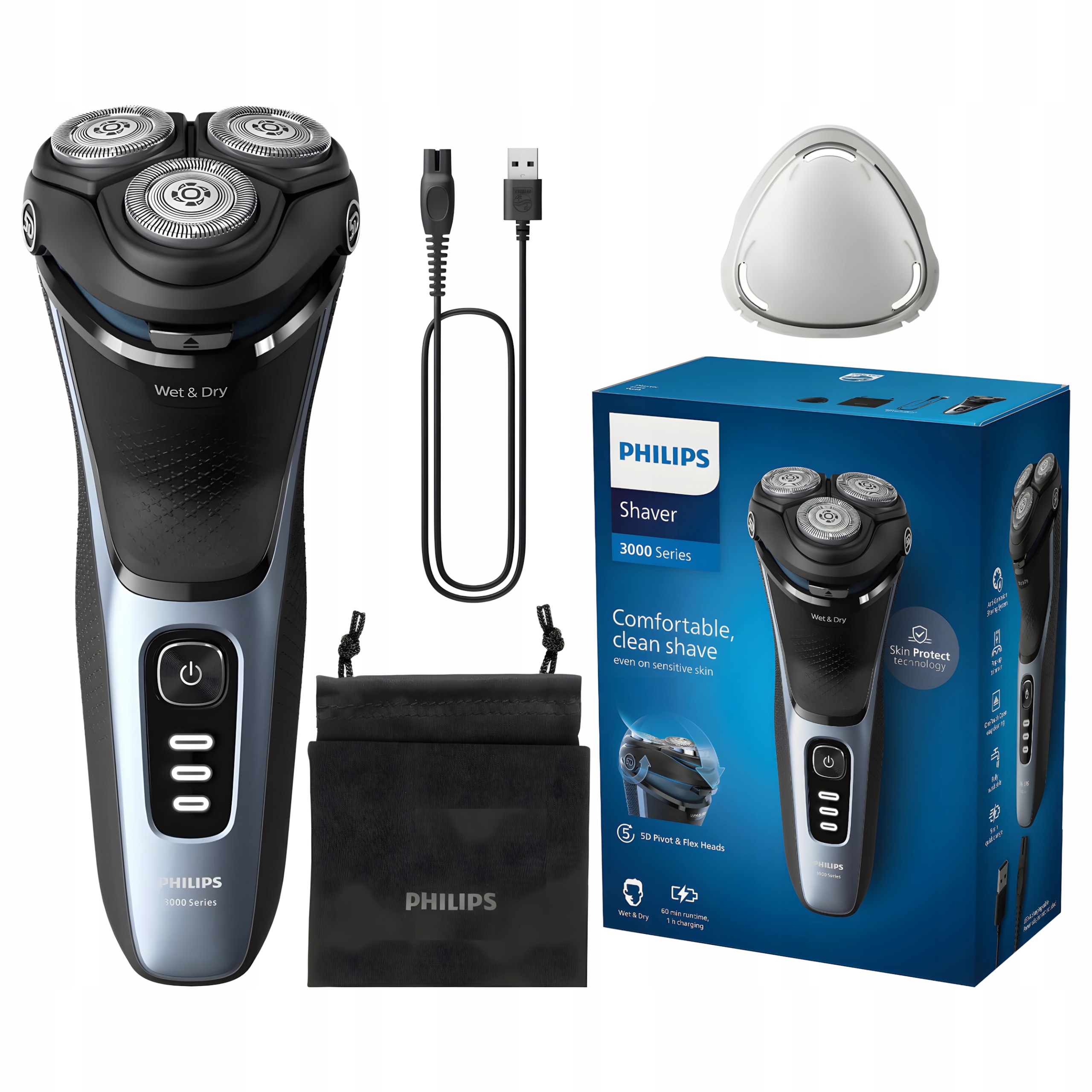 Elektrický Holiaci Strojček Philips S3243 Hlavica 60 min za mokra i za sucha Čierna