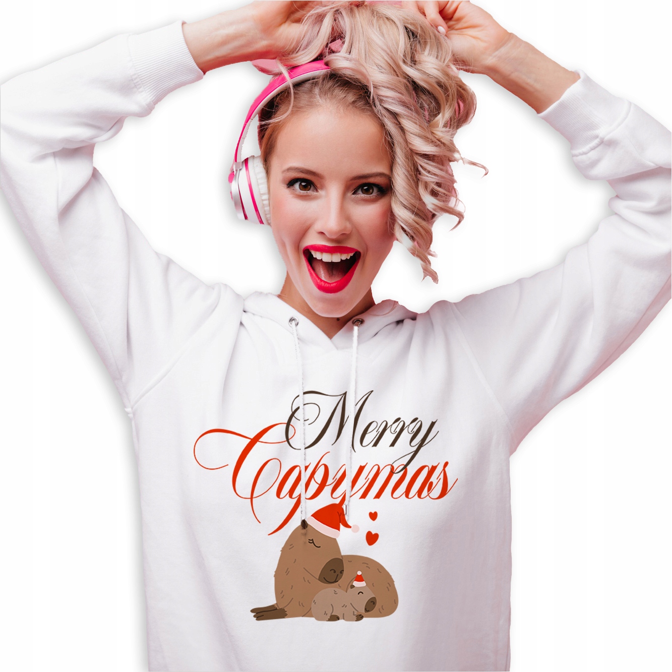 Mikina S Kapucí Bílá Vánoční mikina jako Dárek Marry Capymas Vel S